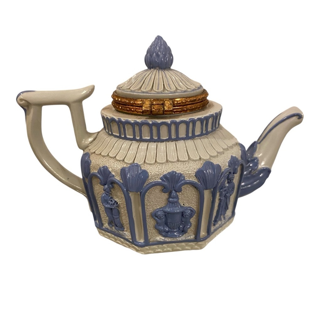 Nini Yorkshire Mini Teapot Box Blue Trinket Cottagechic Victorian Ceramic